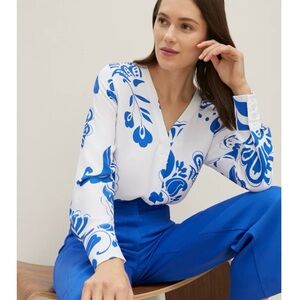 Ann Taylor Blue and White Floral Blouse